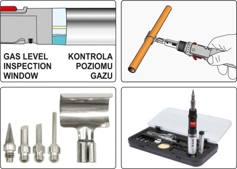 LUTOWNICA GAZOWA 3IN1 Z AKCESORIAMI Z ZAPŁONEM PIEZO YATO