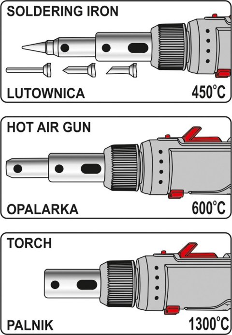 LUTOWNICA GAZOWA 3IN1 Z AKCESORIAMI Z ZAPŁONEM PIEZO YATO