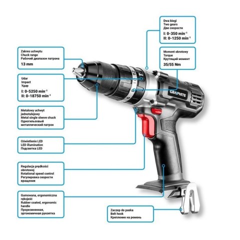 WIERTARKO-WKRĘTARKA AKU.Z UDAREM ENERGY+18V LI 13MM BEZ AKU. GRAPHITE