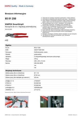 SZCZYPCE DO RUR KNIPEX SMARTGRIP 250MM KNIPEX