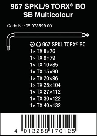 ZESTAW KLUCZY TORX 9 SZTUK WERA