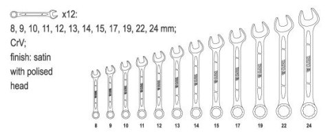 KOMPLET KLUCZY PŁASKO-OCZKOWYCH 12-CZĘŚCI 8-24MM POLEROWANE YATO