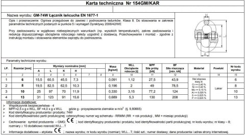 OGNIWO PRZEGUBOWE GM74W-G8 10MM WLL 3.15T UN