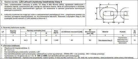 ŁAŃCUCH ZRYWKOWY PROFIL 'D' 8*28MM KL.8 LC45KN UN