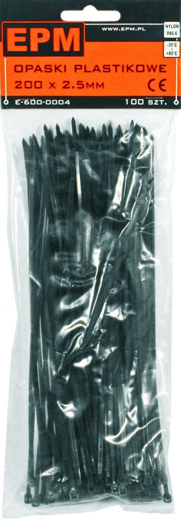 OPASKI PLASTIKOWE PA6.6 100SZT. CZARNE 300*3.6 EPM