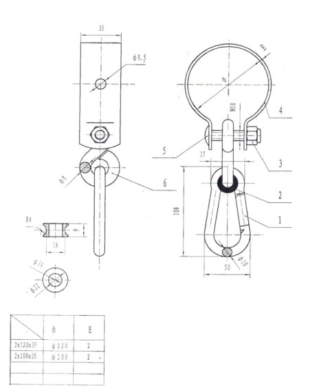 HAK DO HUŚTAWKI Z OBEJMĄ I KARABIŃCZYKIEM 2*100MM UN