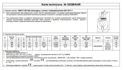 HAK SKRACAJĄCY Z UCHEM I ZABEZPIECZENIEM 10MM G8 WLL3.15T UN