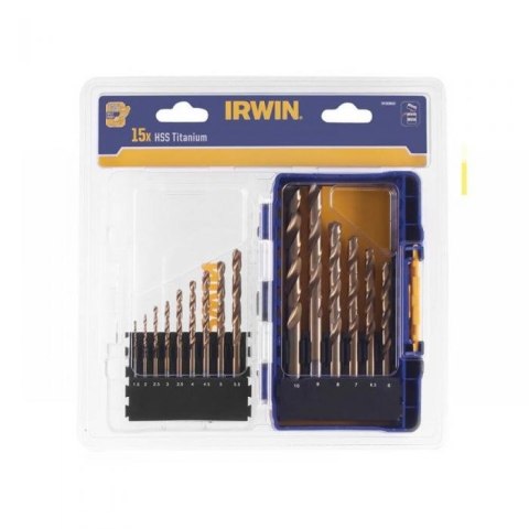 KOMPLET WIERTEŁ DO METALU HSS TIN DIN338 1.5-10MM 15 SZTUK IRWIN