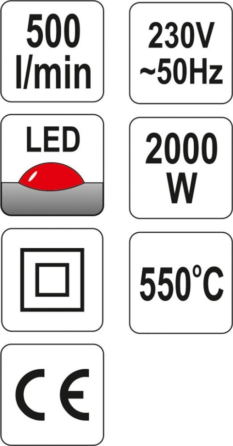 OPALARKA 2000W 70~550°C AKCESORIA WSKAŹNIK LED YATO