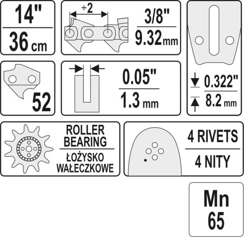 PROWADNICA ŁAŃCUCHA DO PILAREK 14'' 3/8''P YATO