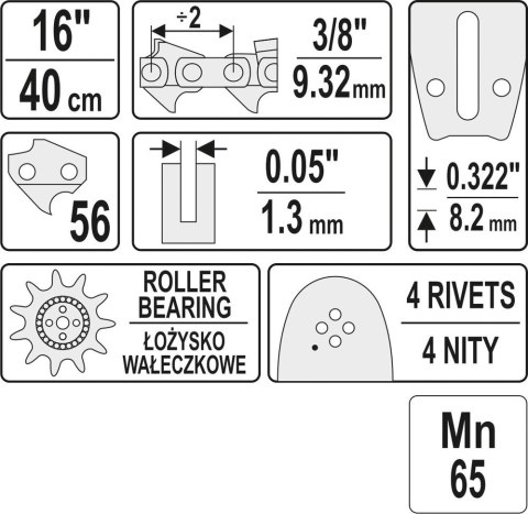 PROWADNICA ŁAŃCUCHA DO PILAREK 16'' 3/8''P YATO