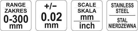 SUWMIARKA 300MM DOKŁADNOŚĆ 0,02 / 0,001'MM YATO