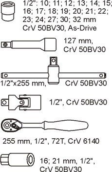 WKŁAD DO SZUFLADY ZESTAW NASADEK 1/2'' 24 CZĘŚCI YATO