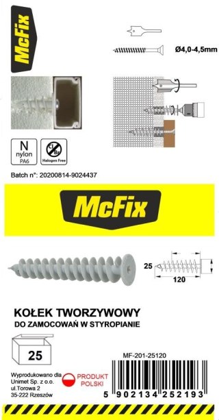 DYBEL DO MOCOWANIA W IZOLACJI 25*120MM NYLON MC FIX