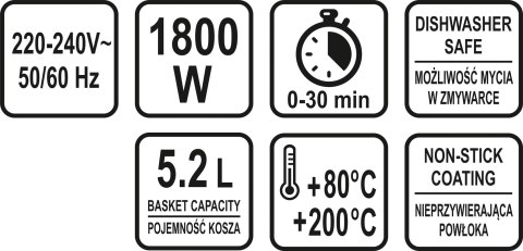 FRYTKOWNICA BEZTŁUSZCZOWA 1800W, 5.2L. LUND