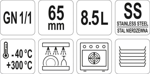 POJEMNIK GASTRONOMICZNY GN 1/1 65MM YATO GASTRO