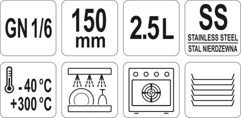 POJEMNIK GASTRONOMICZNY GN 1/6 150MM YATO GASTRO