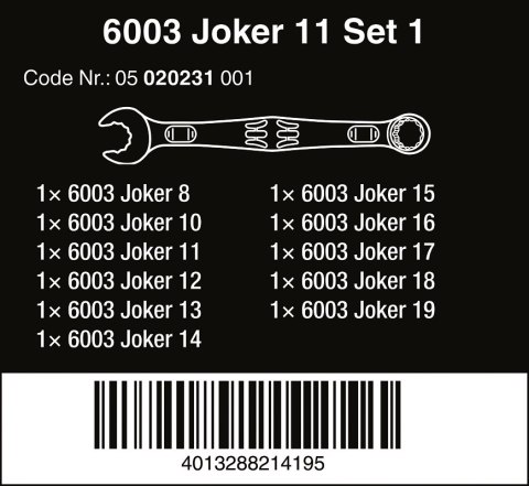 ZESTAW KLUCZY PŁASKO-OCZKOWYCH 6003 JOKER 11SZT. WERA