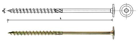 WKRĘT DO DREWNA Z KOŁNIERZEM NA TORX OCYNK ŻÓŁTY 8*380MM T40 UN