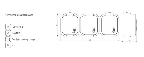 B2 GNIAZDO POTRÓJNE N/T Z/U IP54 BIAŁE KLAPKA BIAŁA ABEX