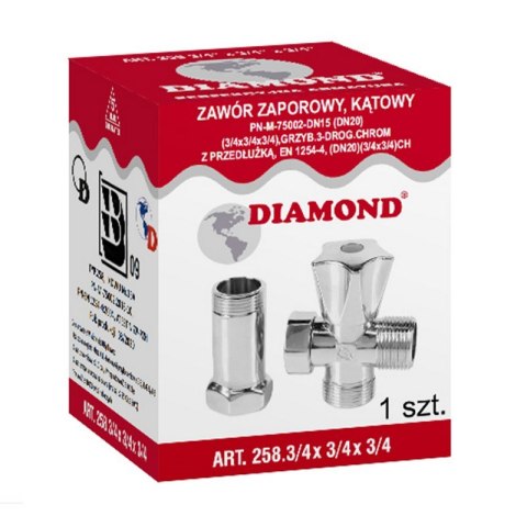 ZAWÓR KĄTOWY Z PRZEDŁUŻKĄ 3-WYJŚCIA 3/4*3/4*3/4 DIAMOND