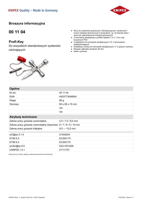 KLUCZE WIELOFUNKCYJNE DO SZAF STEROWNICZYCH TWINKEY KNIPEX