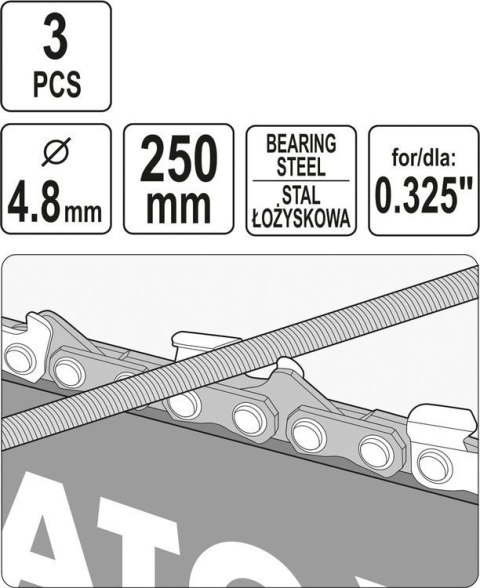 PILNIK OKRĄGŁY DO ŁAŃCUCHÓW 4.8MM 3 SZT. YATO