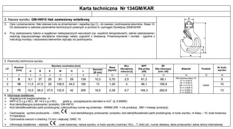 HAK ZAWIESIOWY SWORZNIOWY Z ZABEZPIECZENIEM G10 10MM WLL UN