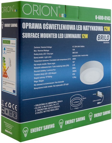 PANEL LED NATYNKOWY OKRĄGŁY BRILO 120MM, 6W, 480LM ORION