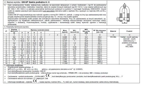 SZEKLA PODŁUŻNA KL.6 GM-SP 0.75T WLL UN