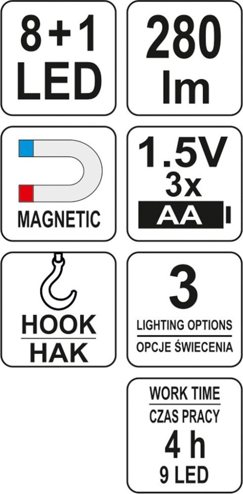 LATARKA WARSZTATOWA 2W1 LED MAGNET 3XAA YATO