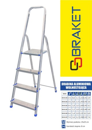 DRABINA ALUMINIOWA WOLNOSTOJĄCA 121CM 2 STOPNIE + PODEST BRAKET