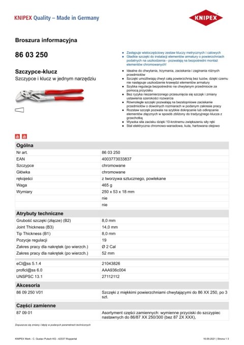 SZCZYPCE-KLUCZ 250MM KNIPEX