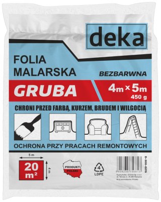 FOLIA MALARSKA GRUBA BEZBARWNA 4*5M 450G DEKA