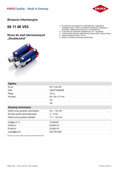 KLUCZE WIELOFUNKCYJNE DO SZAF STEROWNICZYCH DOUBLEJOINT KNIPEX