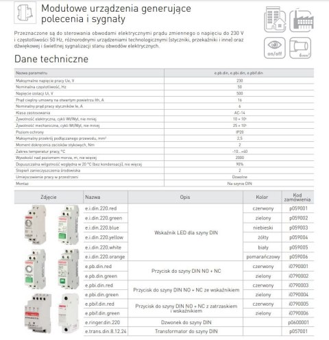 LAMPKA SYGNALIZACYJNA NA SZYNĘ DIN E.I.DIN.220 CZERWONA ENEXT