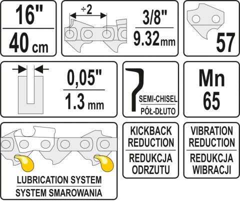 ŁAŃCUCH TNĄCY DO PILARKI 16'' 3/8' 1.3MM 57Z YATO