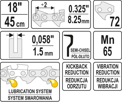 ŁAŃCUCH TNĄCY DO PILARKI 18'' .325 1.5MM 72Z YATO