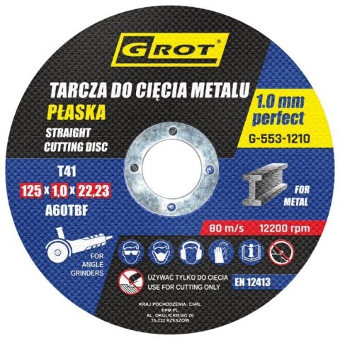 TARCZA PŁASKA T1A 125*1.0*22 KOMPLET 10 SZTUK GROT