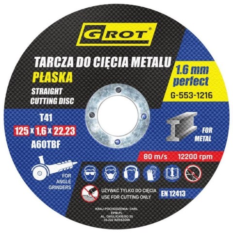 TARCZA PŁASKA T1A 125*1.6*22 KOMPLET 10 SZTUK GROT