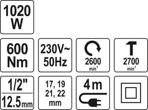 ELEKTRYCZNY KLUCZ UDAROWY 1/2'' 600NM YATO