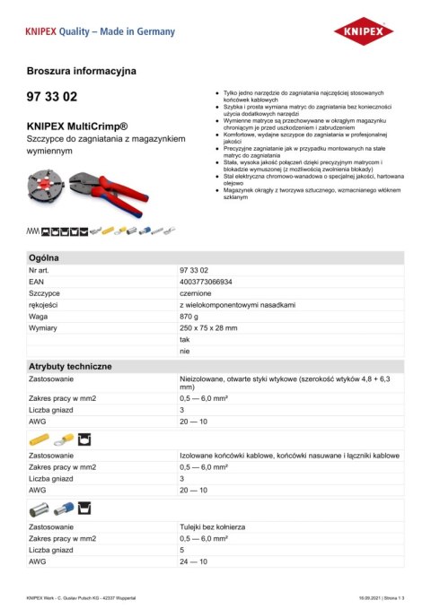 SZCZYPCE DO ZAGNIATANIA Z MAGAZYNKIEM I 5 MATRYC.MULTICRIMP KNIPEX