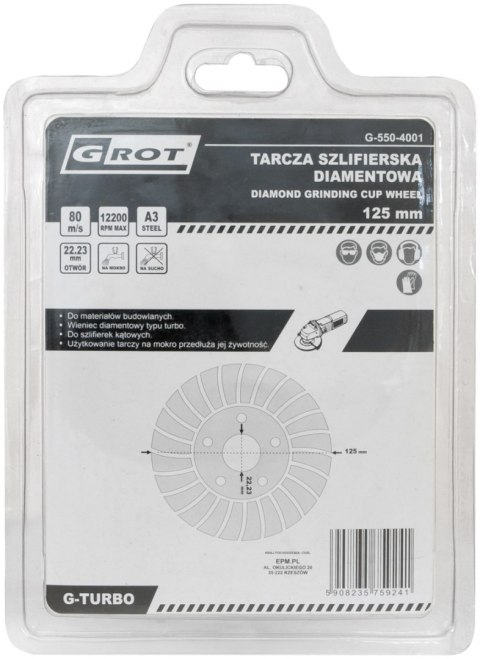 TARCZA SZLIFIERSKA DIAMENTOWA G-TURBO 125MM GROT