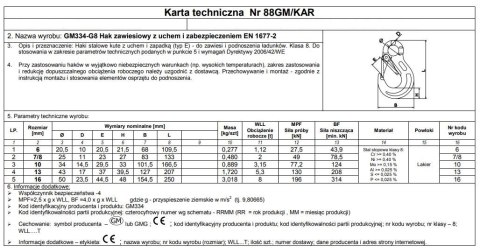 HAK ZAWIESIOWY Z UCHEM I ZABEZPIECZENIEM G8 10MM WLL 3.15T UN