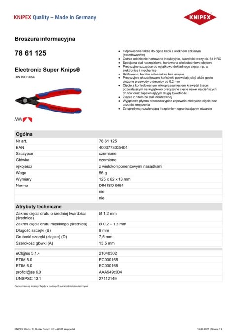 SZCZYPCE TNĄCE SUPER KNIPS 125MM KNIPEX