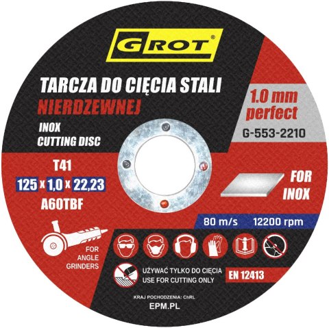 TARCZA PŁASKA INOX T1A 125*1.0*22 KOMPLET 10 SZTUK GROT