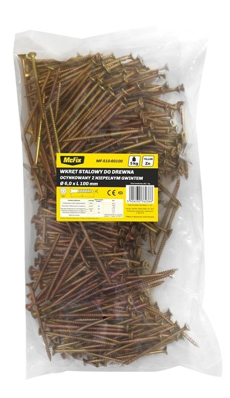 WKRĘT DO DREWNA OCYNK ŻÓŁTY 5.0*120MM GWINT NIEPEŁNY MC FIX WKRĘT DO DREWNA OCYNK ŻÓŁTY 5.0*120MM GWINT NIEPEŁNY MC FIX