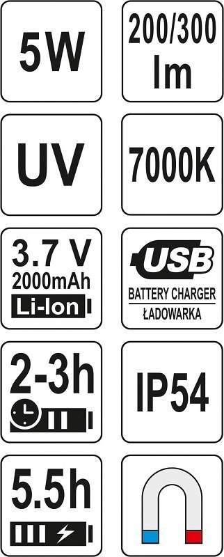 LATARKA WIELOFUNKCYJNA 5W COB 300LM YATO