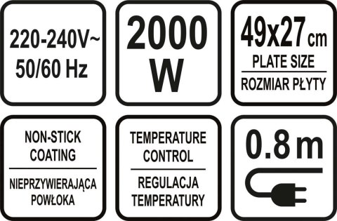 GRILL ELEKTRYCZNY STOŁOWY 2000W, 49*27CM LUND