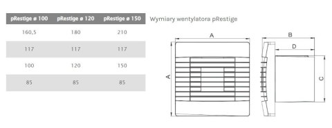 WENTYLATOR ŁAZIENKOWY PRESTIGE 100 ZGS, ŻALUZJA,STANDARDOWY. AIR ROXY